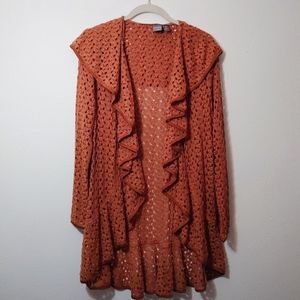 Anthracite by Muse Crochet Ruffle Cardigan Sweater